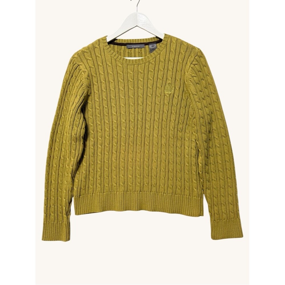 Vintage Liz Claiborne Pullover Cotton Cable Knit Sweater Size XL Olive Green
